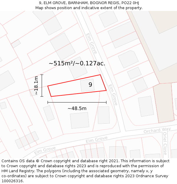 9, ELM GROVE, BARNHAM, BOGNOR REGIS, PO22 0HJ: Plot and title map