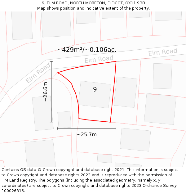 9, ELM ROAD, NORTH MORETON, DIDCOT, OX11 9BB: Plot and title map