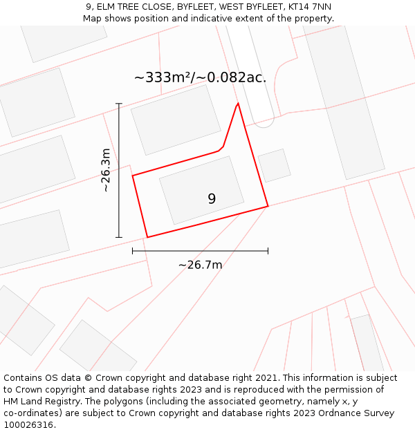 9, ELM TREE CLOSE, BYFLEET, WEST BYFLEET, KT14 7NN: Plot and title map