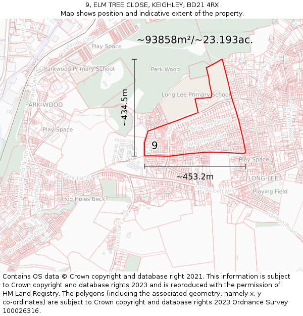 9, ELM TREE CLOSE, KEIGHLEY, BD21 4RX: Plot and title map
