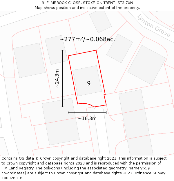 9, ELMBROOK CLOSE, STOKE-ON-TRENT, ST3 7XN: Plot and title map