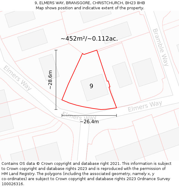 9, ELMERS WAY, BRANSGORE, CHRISTCHURCH, BH23 8HB: Plot and title map