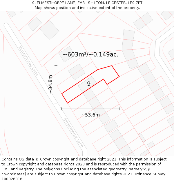 9, ELMESTHORPE LANE, EARL SHILTON, LEICESTER, LE9 7PT: Plot and title map