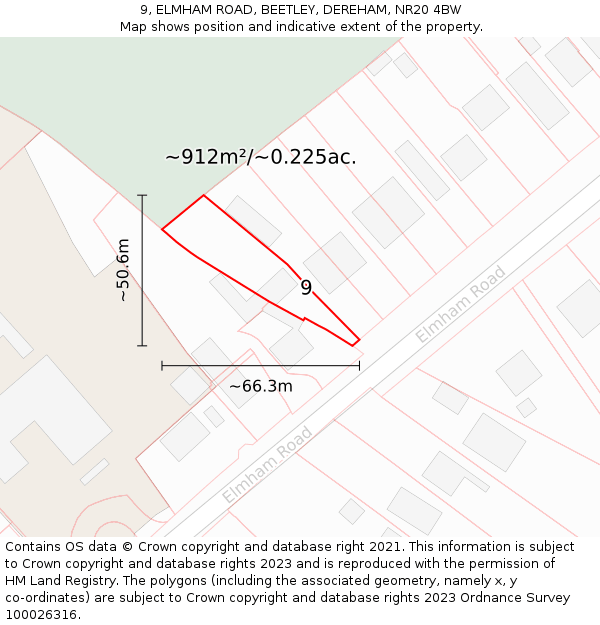 9, ELMHAM ROAD, BEETLEY, DEREHAM, NR20 4BW: Plot and title map