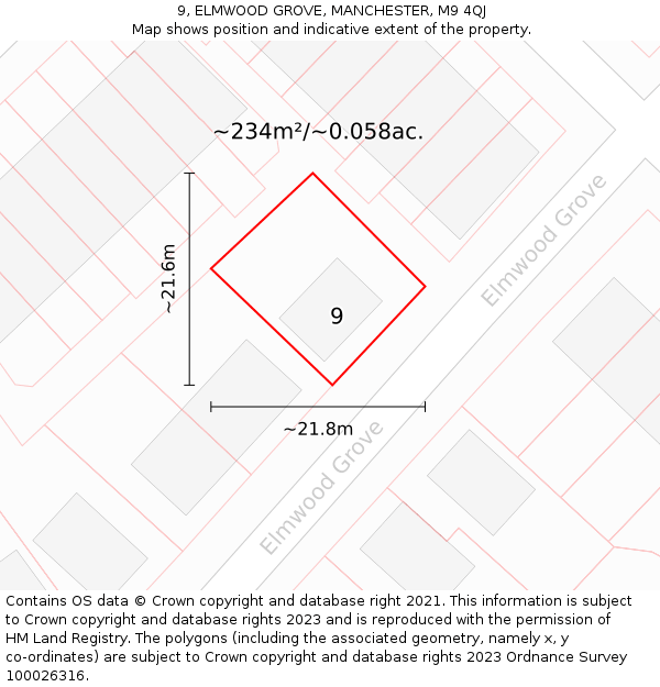 9, ELMWOOD GROVE, MANCHESTER, M9 4QJ: Plot and title map