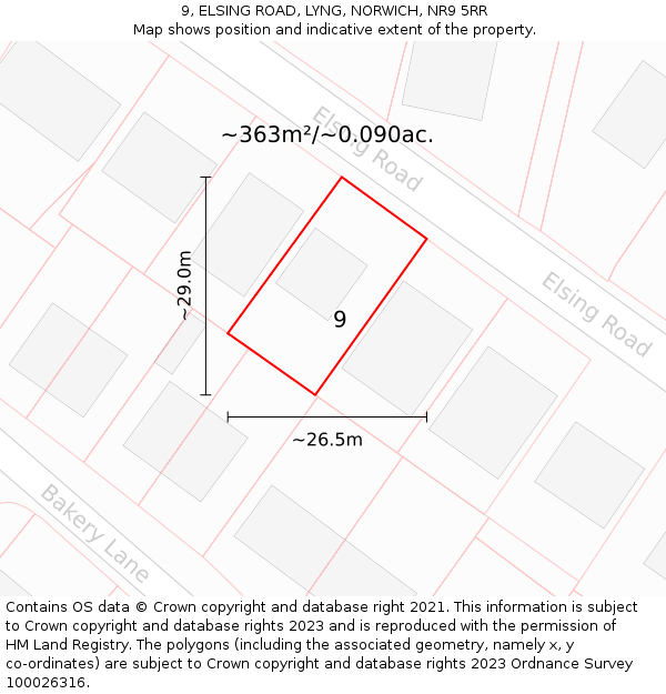 9, ELSING ROAD, LYNG, NORWICH, NR9 5RR: Plot and title map