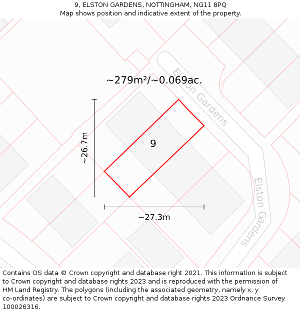 9, ELSTON GARDENS, NOTTINGHAM, NG11 8PQ: Plot and title map