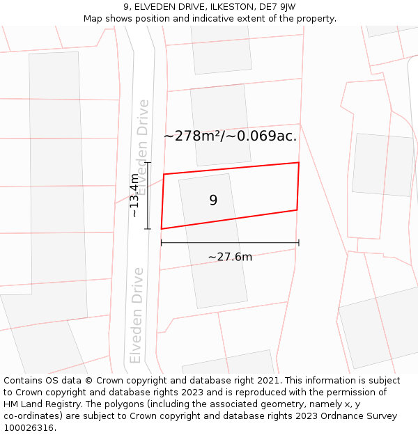 9, ELVEDEN DRIVE, ILKESTON, DE7 9JW: Plot and title map