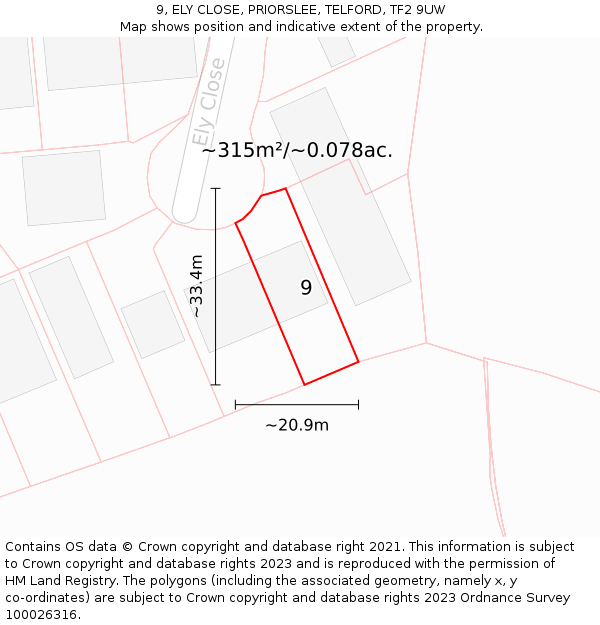 9, ELY CLOSE, PRIORSLEE, TELFORD, TF2 9UW: Plot and title map