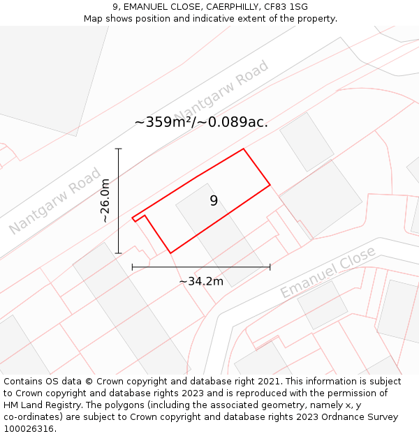 9, EMANUEL CLOSE, CAERPHILLY, CF83 1SG: Plot and title map