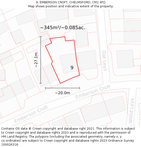 9, EMBERSON CROFT, CHELMSFORD, CM1 4FD: Plot and title map