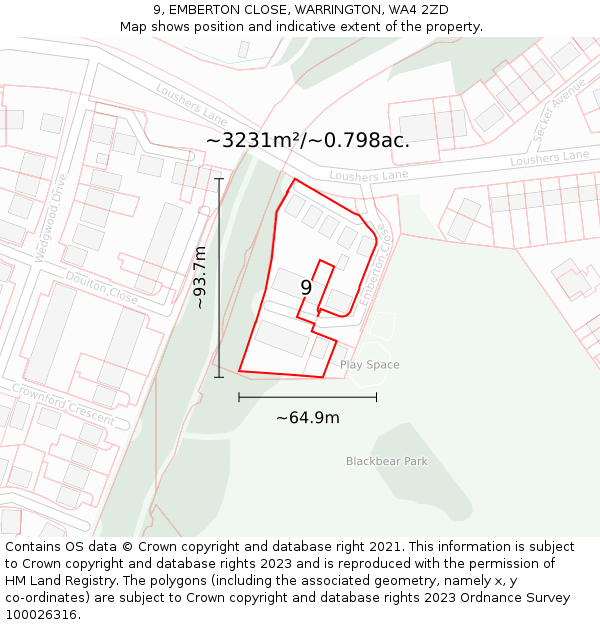 9, EMBERTON CLOSE, WARRINGTON, WA4 2ZD: Plot and title map