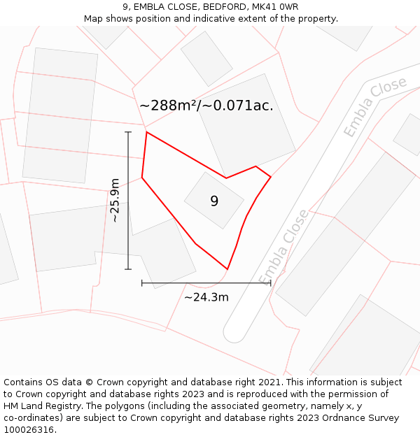 9, EMBLA CLOSE, BEDFORD, MK41 0WR: Plot and title map