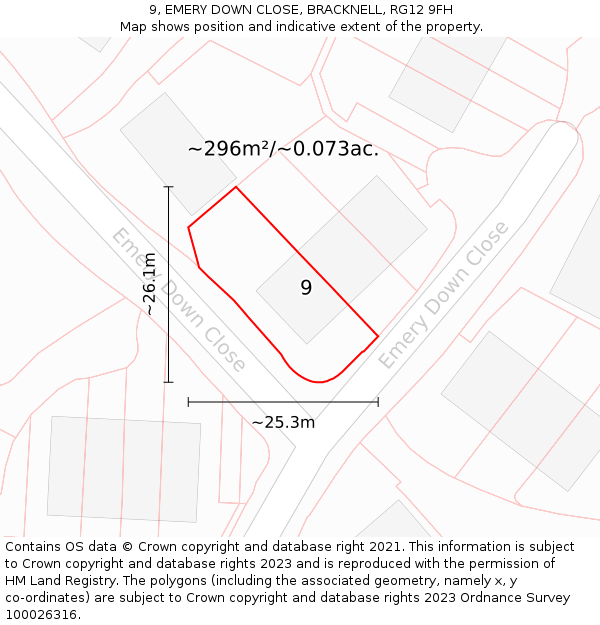 9, EMERY DOWN CLOSE, BRACKNELL, RG12 9FH: Plot and title map