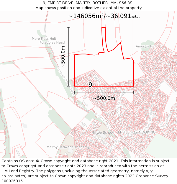 9, EMPIRE DRIVE, MALTBY, ROTHERHAM, S66 8SL: Plot and title map