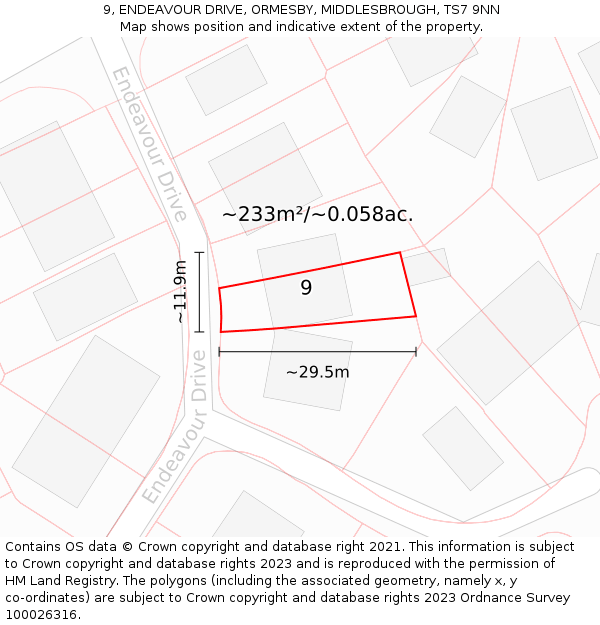 9, ENDEAVOUR DRIVE, ORMESBY, MIDDLESBROUGH, TS7 9NN: Plot and title map