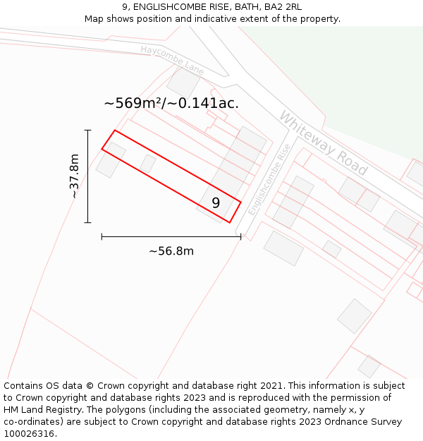 9, ENGLISHCOMBE RISE, BATH, BA2 2RL: Plot and title map