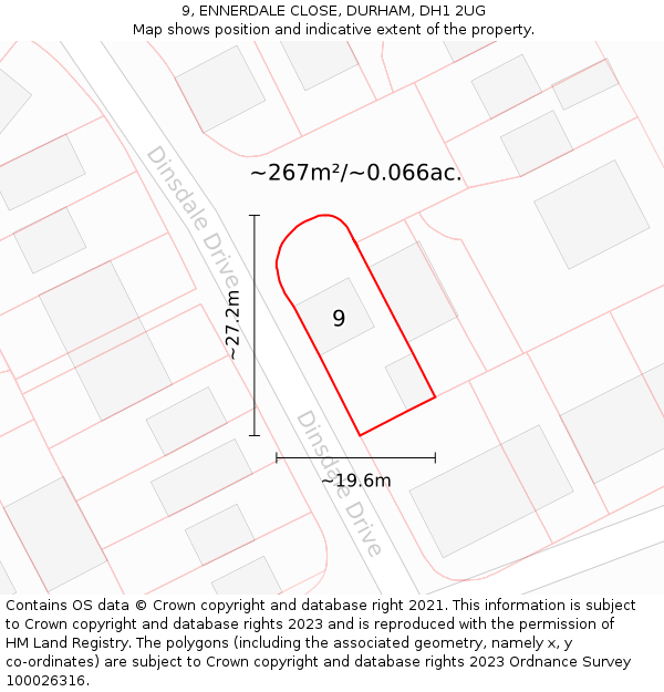 9, ENNERDALE CLOSE, DURHAM, DH1 2UG: Plot and title map