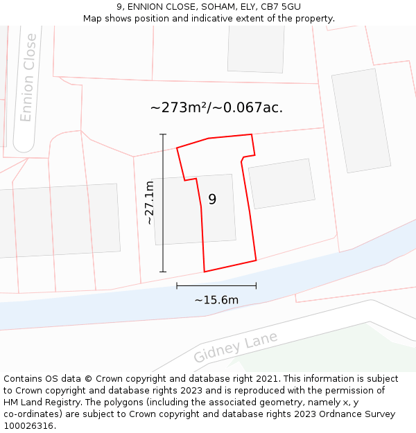 9, ENNION CLOSE, SOHAM, ELY, CB7 5GU: Plot and title map