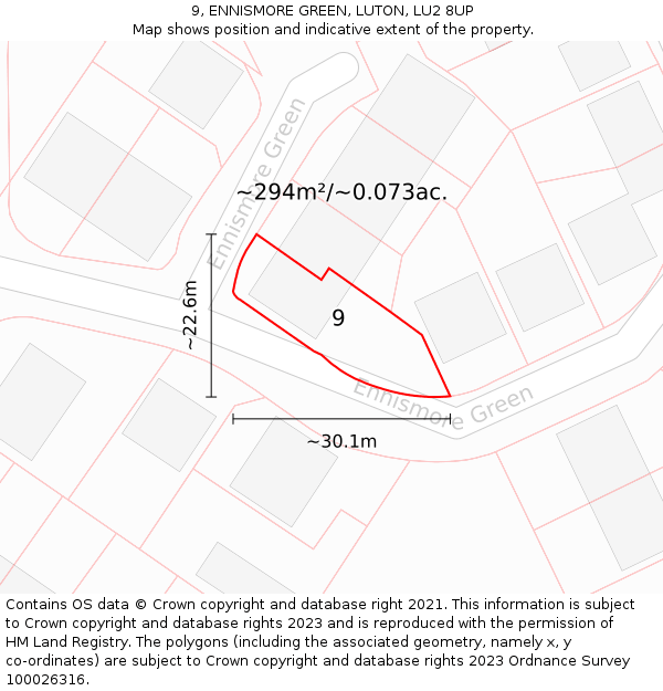 9, ENNISMORE GREEN, LUTON, LU2 8UP: Plot and title map