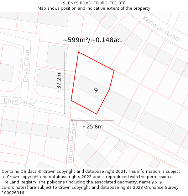 9, ENYS ROAD, TRURO, TR1 3TE: Plot and title map