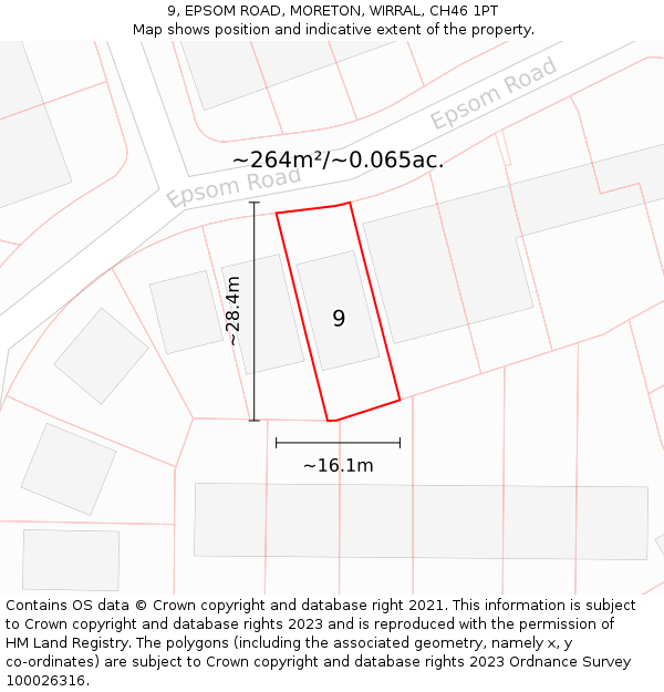 9, EPSOM ROAD, MORETON, WIRRAL, CH46 1PT: Plot and title map