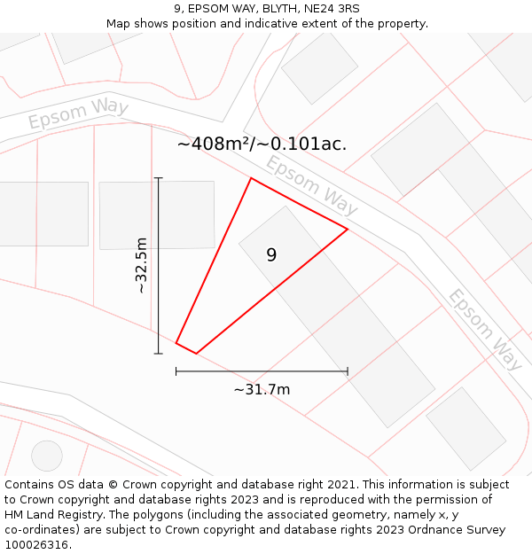 9, EPSOM WAY, BLYTH, NE24 3RS: Plot and title map