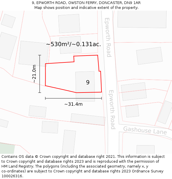 9, EPWORTH ROAD, OWSTON FERRY, DONCASTER, DN9 1AR: Plot and title map