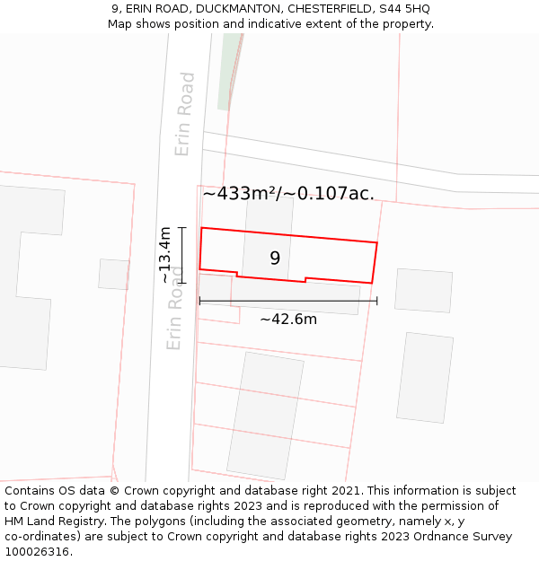 9, ERIN ROAD, DUCKMANTON, CHESTERFIELD, S44 5HQ: Plot and title map