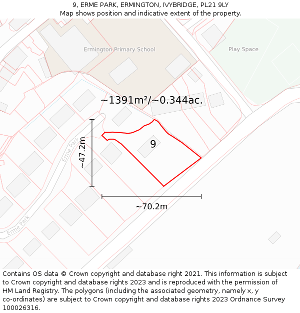 9, ERME PARK, ERMINGTON, IVYBRIDGE, PL21 9LY: Plot and title map