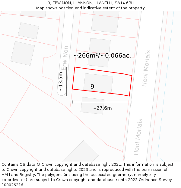 9, ERW NON, LLANNON, LLANELLI, SA14 6BH: Plot and title map