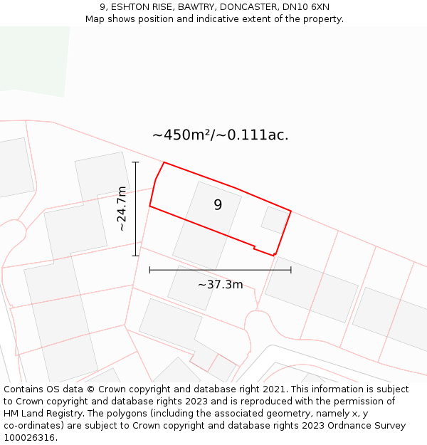 9, ESHTON RISE, BAWTRY, DONCASTER, DN10 6XN: Plot and title map