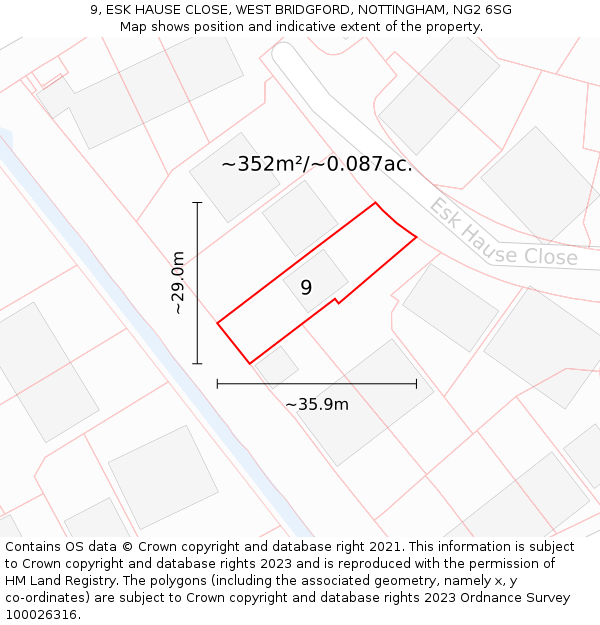 9, ESK HAUSE CLOSE, WEST BRIDGFORD, NOTTINGHAM, NG2 6SG: Plot and title map