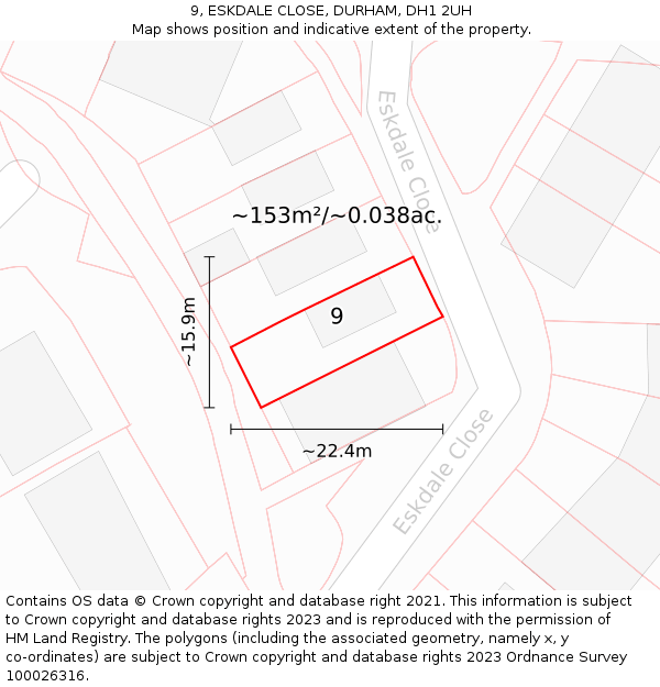 9, ESKDALE CLOSE, DURHAM, DH1 2UH: Plot and title map