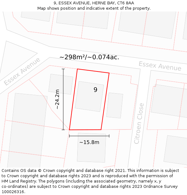 9, ESSEX AVENUE, HERNE BAY, CT6 8AA: Plot and title map