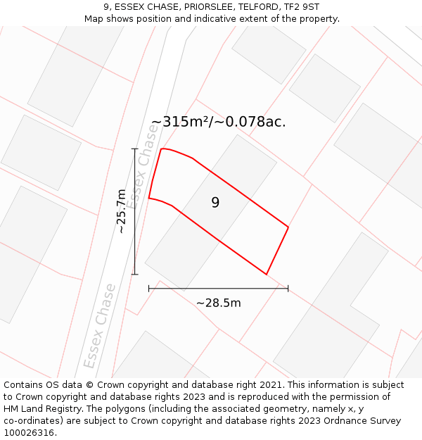 9, ESSEX CHASE, PRIORSLEE, TELFORD, TF2 9ST: Plot and title map