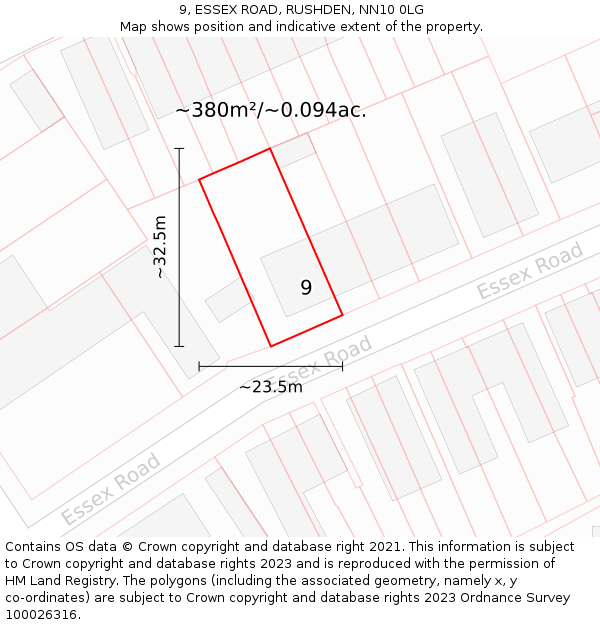 9, ESSEX ROAD, RUSHDEN, NN10 0LG: Plot and title map