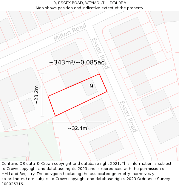 9, ESSEX ROAD, WEYMOUTH, DT4 0BA: Plot and title map