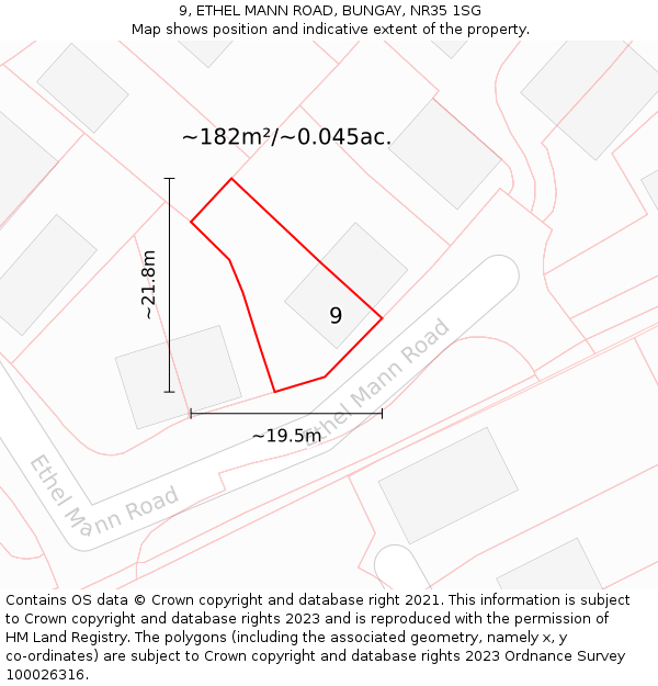 9, ETHEL MANN ROAD, BUNGAY, NR35 1SG: Plot and title map