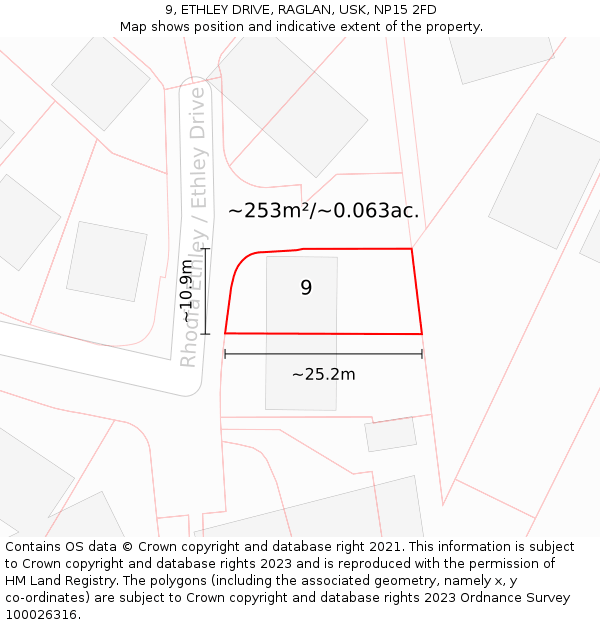9, ETHLEY DRIVE, RAGLAN, USK, NP15 2FD: Plot and title map