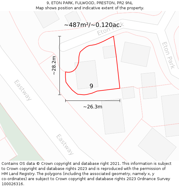 9, ETON PARK, FULWOOD, PRESTON, PR2 9NL: Plot and title map