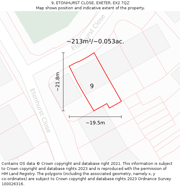 9, ETONHURST CLOSE, EXETER, EX2 7QZ: Plot and title map