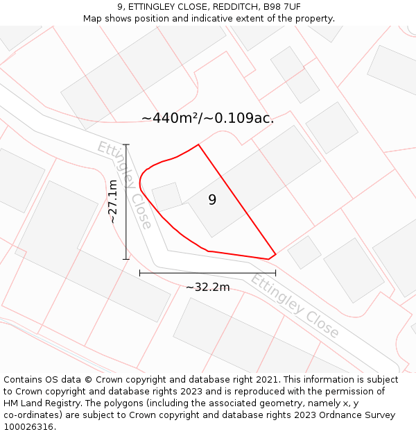 9, ETTINGLEY CLOSE, REDDITCH, B98 7UF: Plot and title map