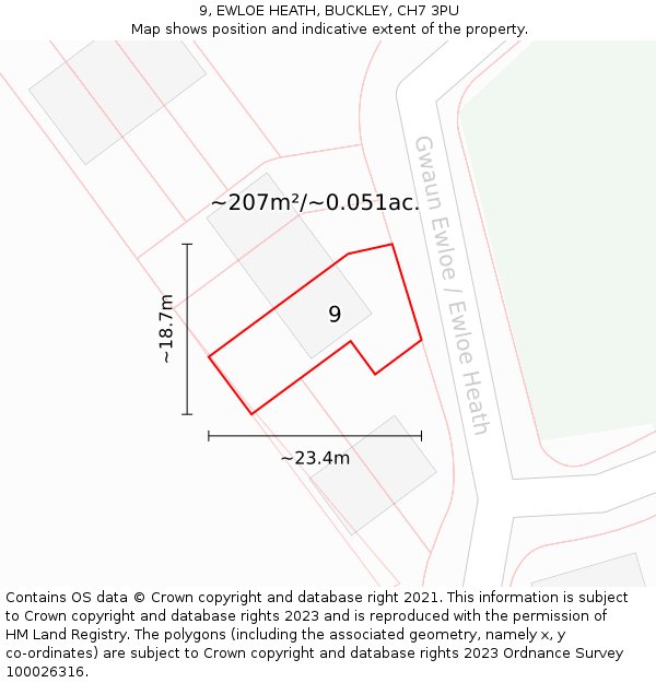 9, EWLOE HEATH, BUCKLEY, CH7 3PU: Plot and title map