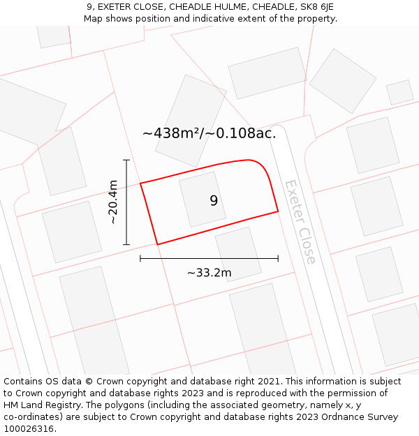 9, EXETER CLOSE, CHEADLE HULME, CHEADLE, SK8 6JE: Plot and title map