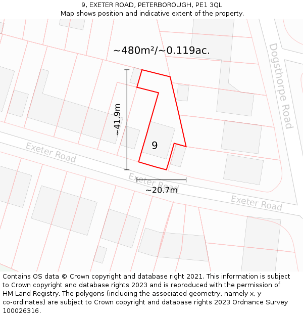 9, EXETER ROAD, PETERBOROUGH, PE1 3QL: Plot and title map