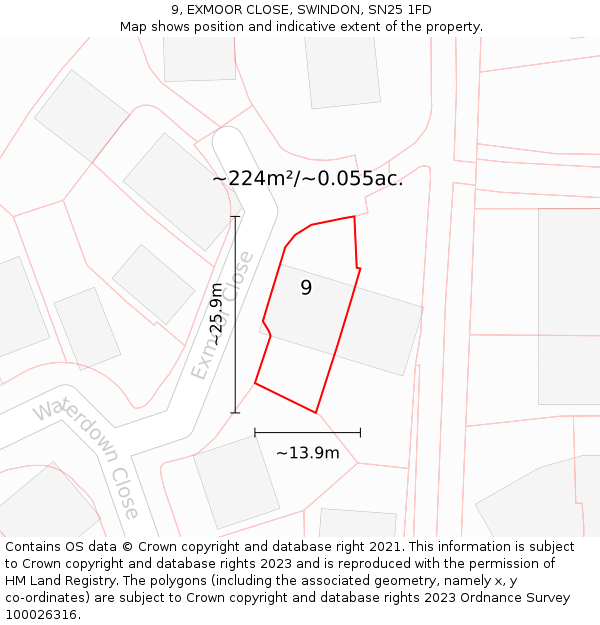 9, EXMOOR CLOSE, SWINDON, SN25 1FD: Plot and title map