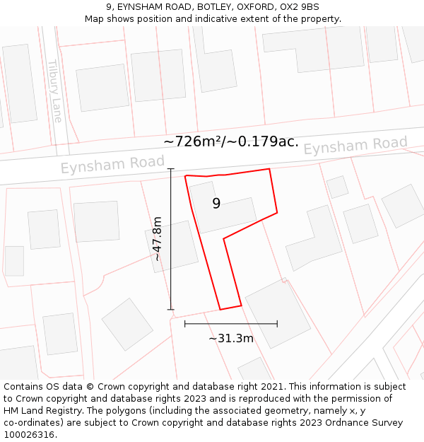 9, EYNSHAM ROAD, BOTLEY, OXFORD, OX2 9BS: Plot and title map