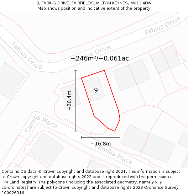 9, FABIUS DRIVE, FAIRFIELDS, MILTON KEYNES, MK11 4BW: Plot and title map