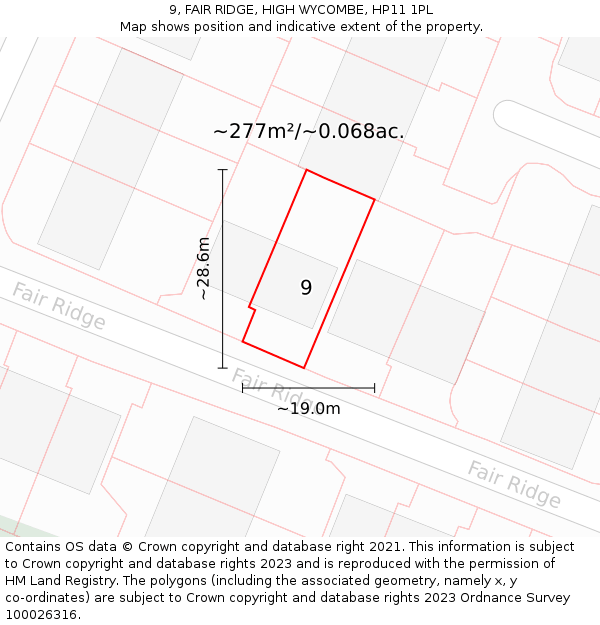 9, FAIR RIDGE, HIGH WYCOMBE, HP11 1PL: Plot and title map